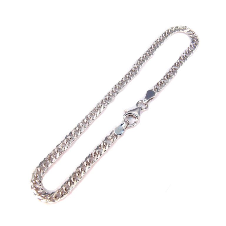 925-ös finomságú, ródiumozott ezüst női karkötő, hosszúság 18 cm, szélesség: 3 mm