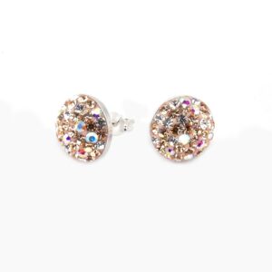 Ezüst fülbevaló – Színjátszó és Rosegold – 12 mm - Lencse