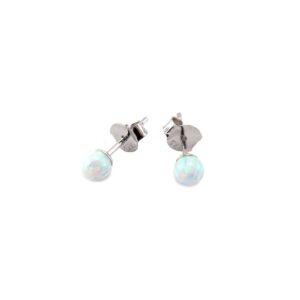 Ezüst fülbevaló - Fehér Opál - 4 mm