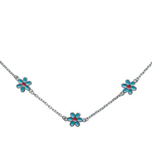 Ezüst Gyerek nyaklánc - Kék virágmintás