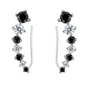 Ezüst fülcimpa fülbevaló - Fekete kövekkel