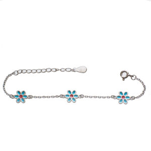 Ezüst gyerek karkötő - Kék virágmintás