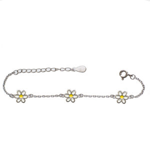 Ezüst gyerek karkötő – Fehér virágmintás