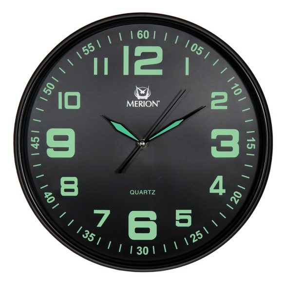 Falióra – Fekete színű - Foreszkáló számlap zöld számokkal - Csendes járású