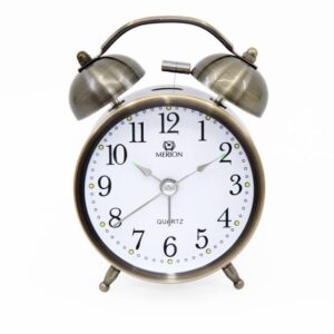 erion fém, bronz színű ,quartz ébresztőóra, fehér számlappal, fém tokos, magasság: 13.0 cm,