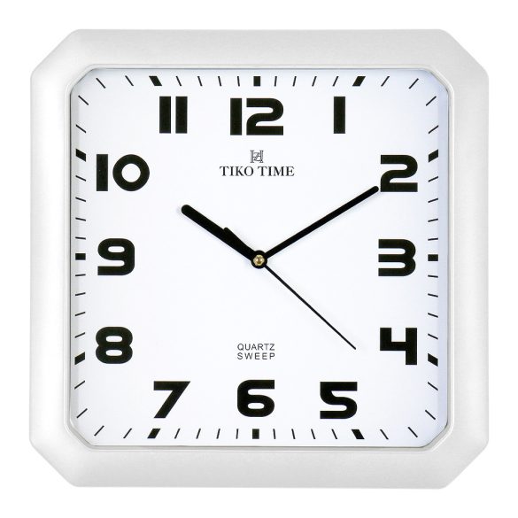 Kocka formájú falióra, modern fehér színű tokban, fehér számlappal,