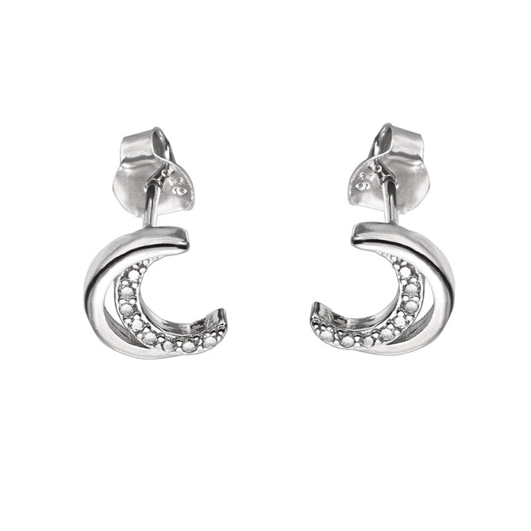 925-ös finomságú, ezüst fülbevaló, fehér csillogó cirkónia kövekkel,