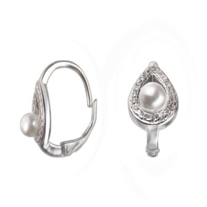 925-ös finomságú, ezüst gyöngy fülbevaló cirkonia kövekkel,