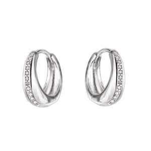 925-ös finomságú, ezüst karika fülbevaló fehér cirkónia kövekkel, ródiumozott,