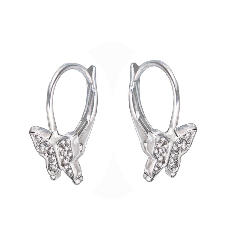 925-ös finomságú ezüst pillangó fülbevaló cirkónia kövekkel, ródiumozott,