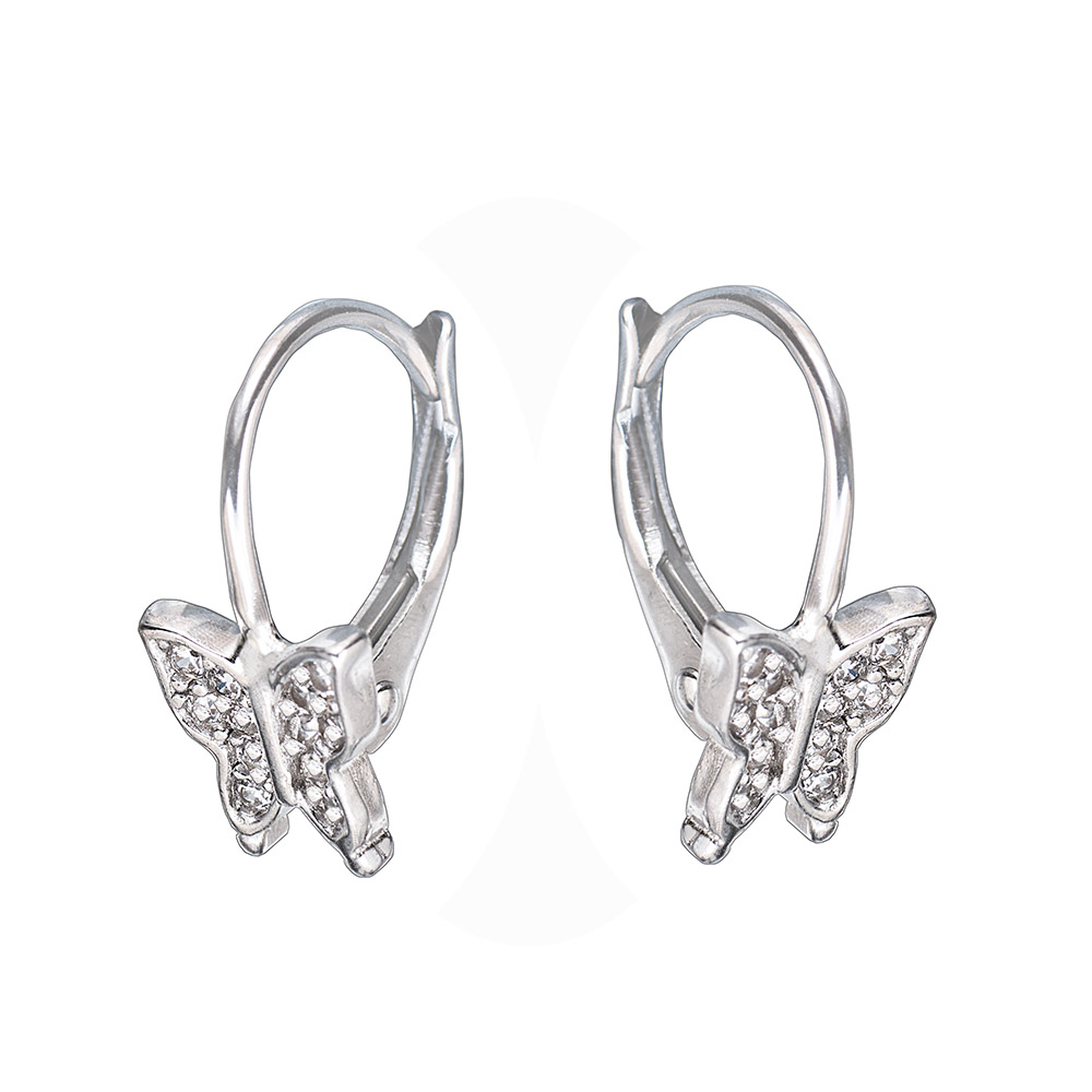Ezüst fülbevaló - Pillangó 1 925-ös finomságú ezüst pillangó fülbevaló cirkónia kövekkel, ródiumozott,