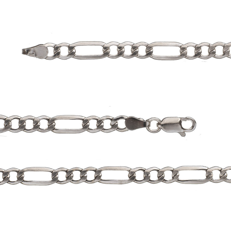 925-ös finomságú ezüst férfi nyaklánc, figaro minta, üreges szemekkel,