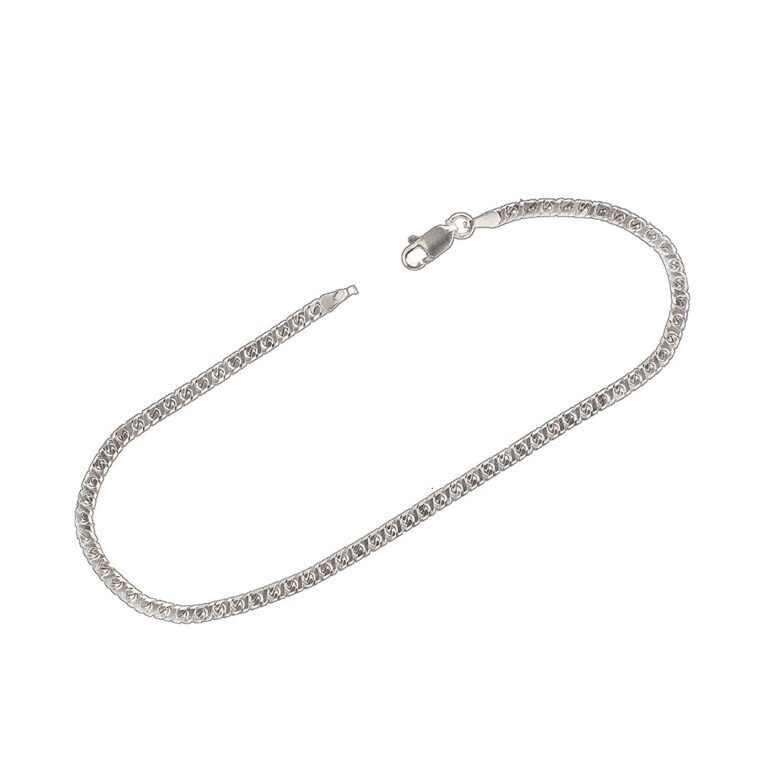 925-ös finomságú ezüst férfi karkötő, dollár minta, tömör szemekkel, ródiumozott