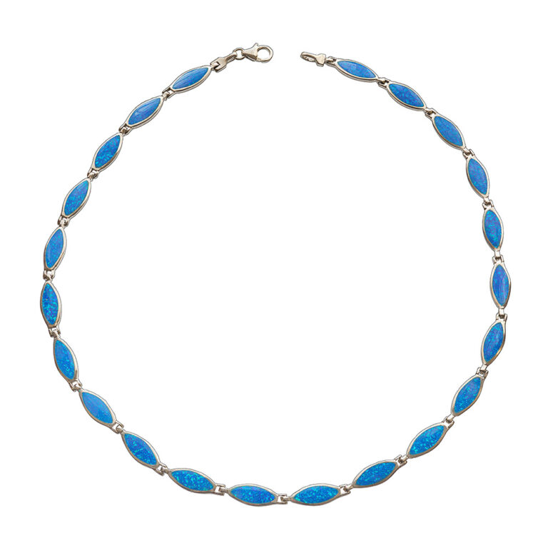 925-ös finomságú ezüst női nyaklánc szintetikus kék opál kövekkel, ródiumozott, 