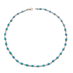 925-ös finomságú ezüst női nyaklánc szintetikus kék opál kövekkel, ródiumozott,
