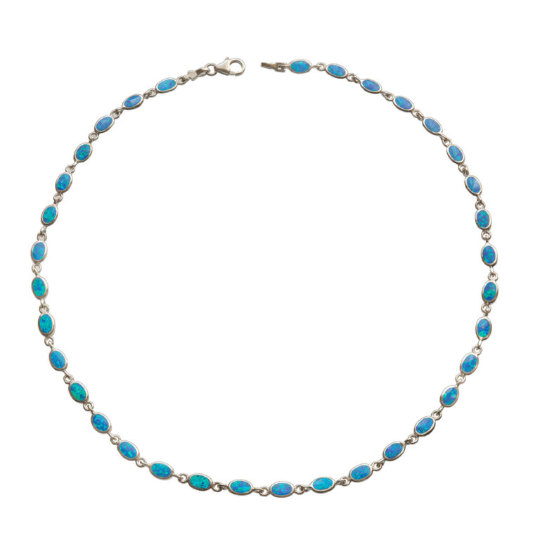 925-ös finomságú ezüst női nyaklánc szintetikus kék opál kövekkel, ródiumozott,