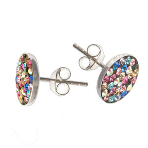 925-ös finomságú, ezüst fülbevaló, korong formájú, színes sw. kövekkel,