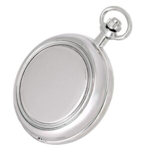 Elegáns, kerek formájú analóg zsebóra lánccal, a gravírozható, minta nélküli fazon, ezüst színű fémötvözet tokban,