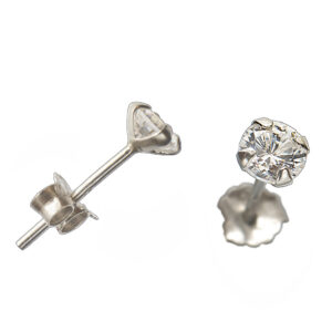 925-ös finomságú ezüst fülbevaló egy foglalatba helyezett fehér csillogó cirkónia kővel,