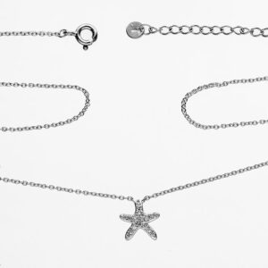 925-ös finomságú ezüst női nyaklánc, fehér cirkónia kövekkel, tengeri csillag medállal, ródiumozott, állítható hosszúság: 42.0-45.0 cm,