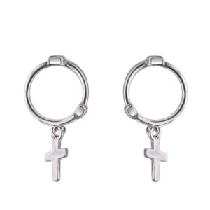 925-ös finomságú ezüst karika fülbevaló kerszttel, bepattintós zárral, (kis méret),