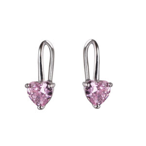 Ezüst fülbevaló - Rózaszín szív (kis méret)