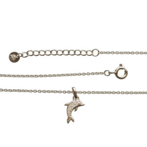 925-ös finomságú ezüst női nyaklánc, , fehér cirkónia kövekkel, delfin medállal,