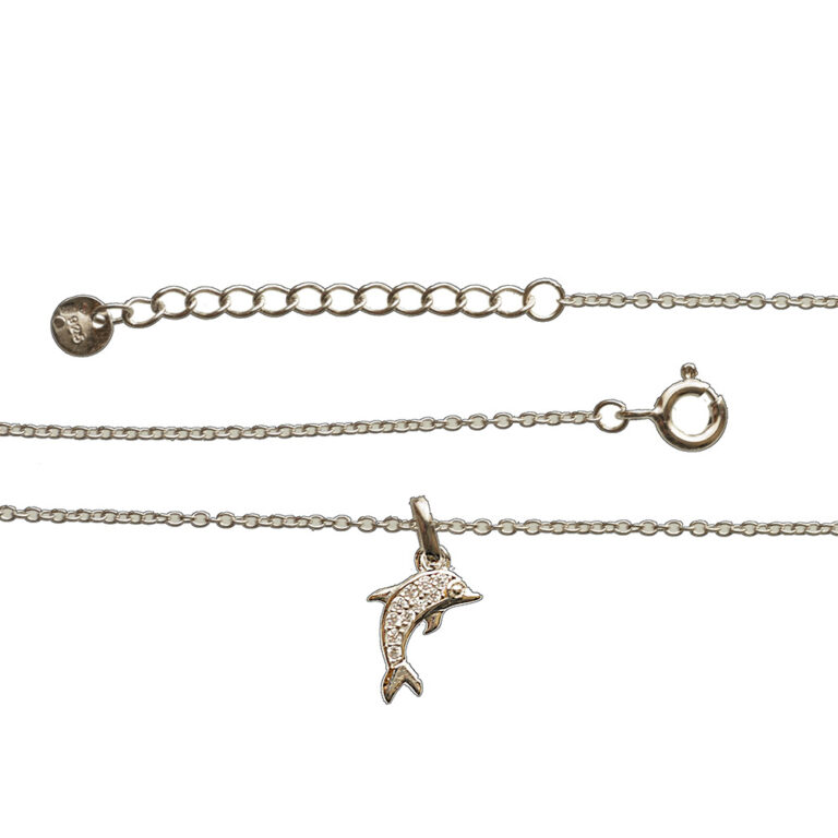 925-ös finomságú ezüst női nyaklánc, , fehér cirkónia kövekkel, delfin medállal,