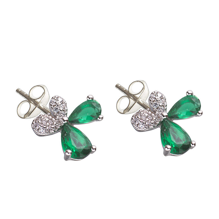 925-ös finomságú, ezüst fülbevaló, zöld és fehér színű csillogó cirkónia kövekkel