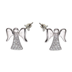 925-ös finomságú, ezüst angyalka fülbevaló, fehér csillogó cirkónia kövekkel,