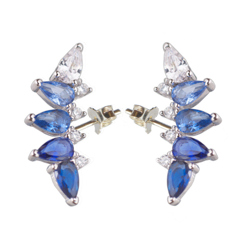 925-ös finomságú, ezüst fülbevaló, kék ( négy színárnyalatban) és fehér színű csillogó cirkónia kövekkel,