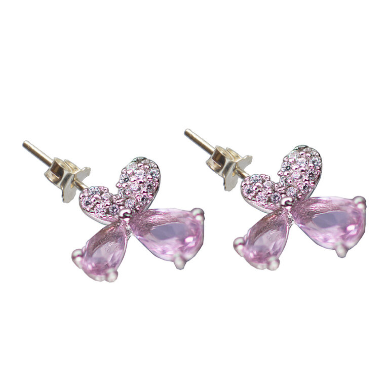 925-ös finomságú, ezüst fülbevaló, rózsaszín és fehér színű csillogó cirkónia kövekkel