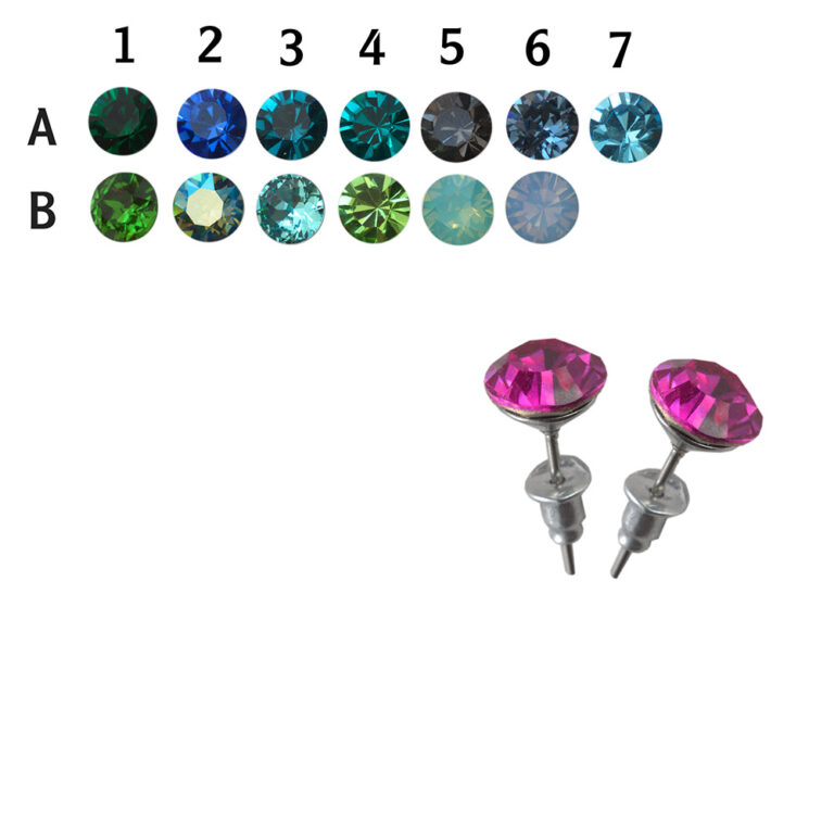 Nemesacél fülbevalók zöld, kék árnyalatokban,, gondosan csiszolt ragyogó Swanis osztrák kristály kővel