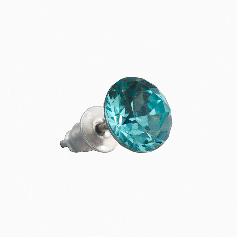 Nemesacél fülbevaló, Blue Zircon, Kékes zöld színben, gondosan csiszolt ragyogó Swanis osztrák kristály kővel, átmérő 8.0 mm.