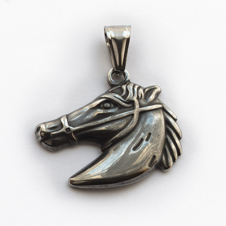 Acél Ló medál, antik hatású, hosszúság: 4.0 mm, szélesség: 3.8 cm